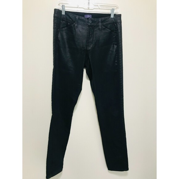 NYDJ Black Waxed Jeggings with Geometric Design Tuxedo Stripe, Size 6 - Picture 1 of 5